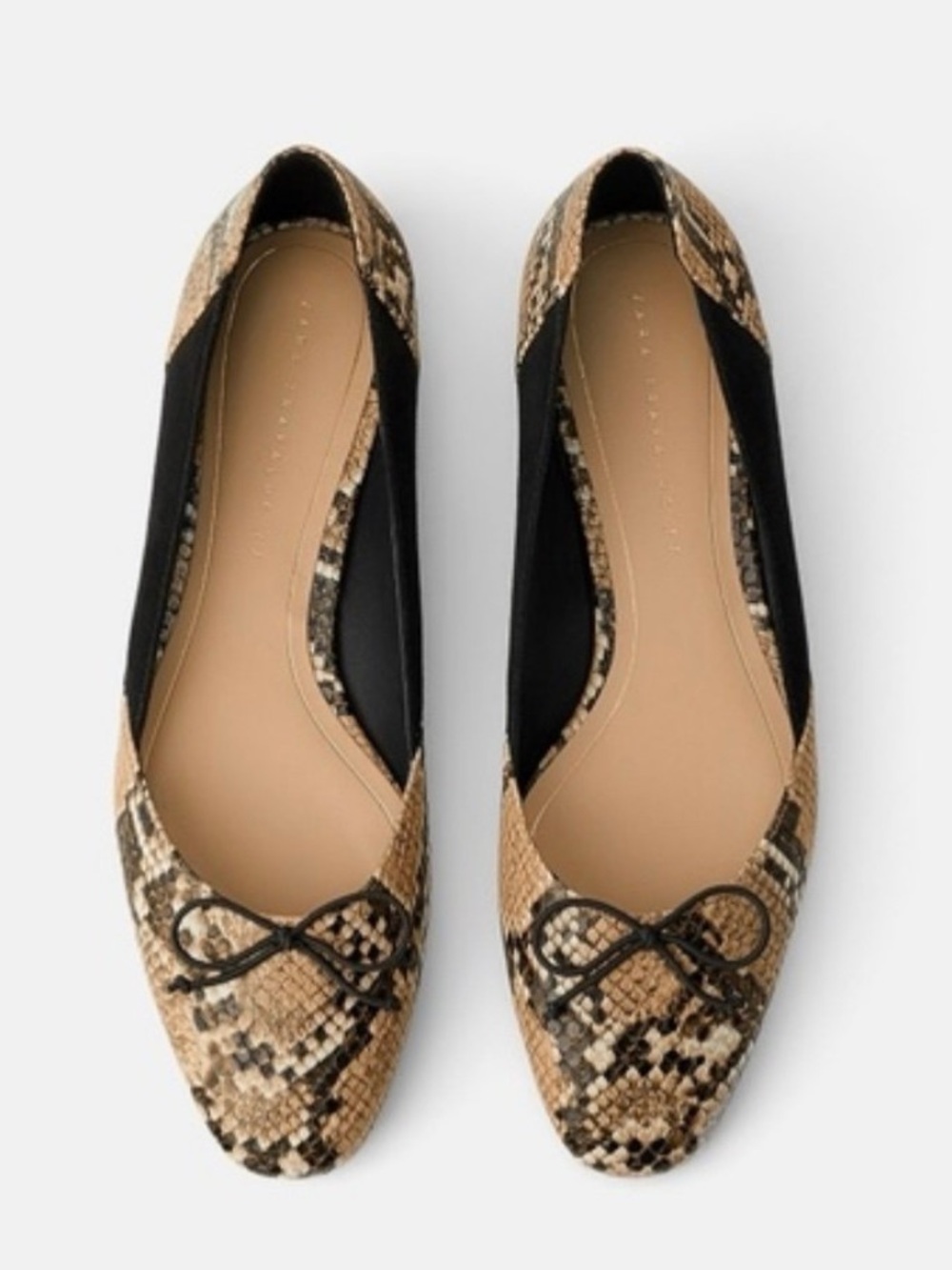 Zara Snake-Print Ballet Flats with Black Trim